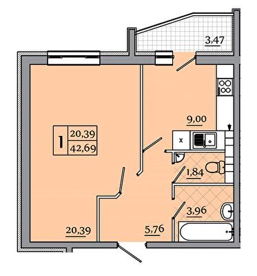 1-комнатная 42.69 м² в ЖК Северный от 15 300 грн/м², Чернигов