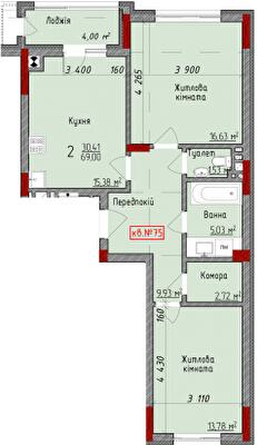 2-комнатная 69 м² в ЖК Delux House от 22 650 грн/м², Черновцы