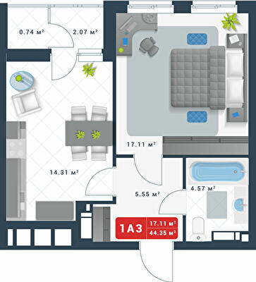 1-кімнатна 44.35 м² в ЖК Причал 8 від 41 574 грн/м², Київ