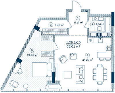2-комнатная 69.61 м² в ЖК Rusaniv Residence от 58 881 грн/м², Киев