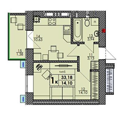 1-комнатная 33.18 м² в ЖК Park Residence от 24 000 грн/м², с. Софиевская Борщаговка