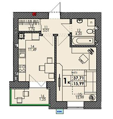 1-комнатная 37.71 м² в ЖК Park Residence от 24 000 грн/м², с. Софиевская Борщаговка