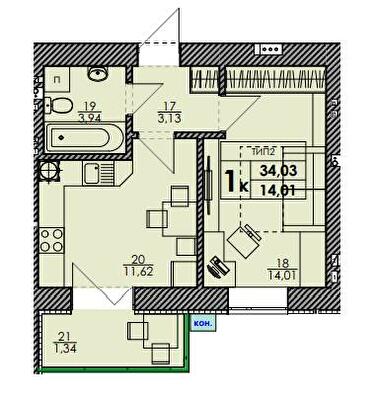 1-комнатная 34.03 м² в ЖК Park Residence от 24 000 грн/м², с. Софиевская Борщаговка