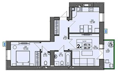 2-комнатная 60.16 м² в ЖК Park Residence от 23 400 грн/м², с. Софиевская Борщаговка