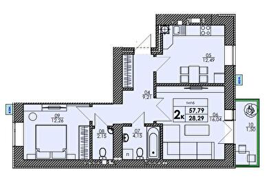 2-комнатная 57.79 м² в ЖК Park Residence от 23 400 грн/м², с. Софиевская Борщаговка