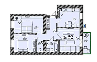 3-комнатная 75.73 м² в ЖК Park Residence от 23 200 грн/м², с. Софиевская Борщаговка