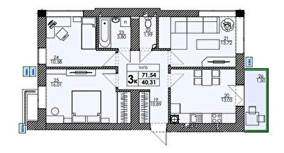 3-комнатная 71.54 м² в ЖК Park Residence от 23 200 грн/м², с. Софиевская Борщаговка