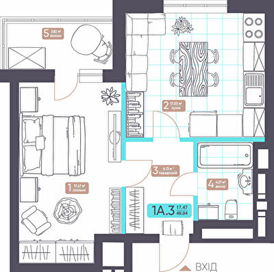 1-кімнатна 48.84 м² в ЖК Теремки від 44 082 грн/м², Київ