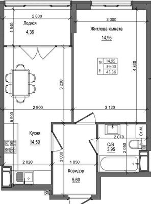 1-кімнатна 43.36 м² в ЖК на вул. Петлюри, 28 від 23 500 грн/м², м. Бровари