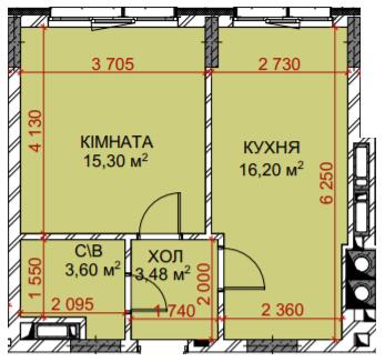 1-кімнатна 38.58 м² в ЖК Riverside від 34 500 грн/м², с. Погреби