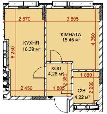 1-кімнатна 40.32 м² в ЖК Riverside від 34 500 грн/м², с. Погреби