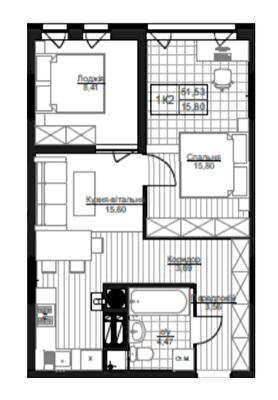 1-кімнатна 51.53 м² в ЖК Столичный Престиж від 20 500 грн/м², м. Васильків