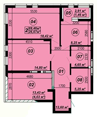 2-кімнатна 69.46 м² в ЖК Verba від 22 000 грн/м², смт Глеваха