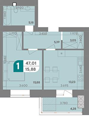 1-комнатная 47.01 м² в ЖК Park Town от 15 400 грн/м², Хмельницкий