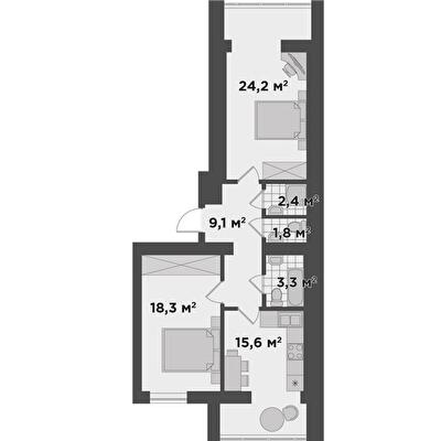 2-комнатная 74.7 м² в ЖК Millennium State от 24 350 грн/м², г. Буча