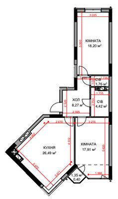 2-кімнатна 77.51 м² в ЖК На Прорізній 2 від 26 000 грн/м², смт Гостомель