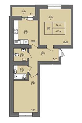 2-кімнатна 61.74 м² в ЖК Жасмін від 22 350 грн/м², м. Ірпінь