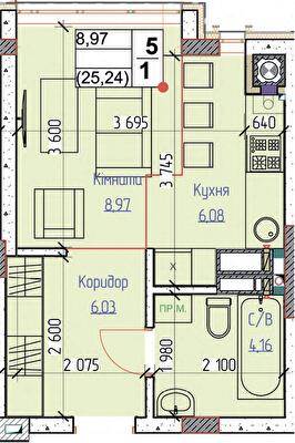 1-кімнатна 25.24 м² в ЖК Піонерський квартал від 26 000 грн/м², м. Вишневе
