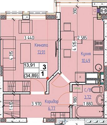 1-кімнатна 34.89 м² в ЖК Піонерський квартал від 26 000 грн/м², м. Вишневе