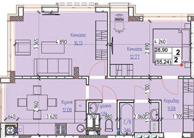 2-кімнатна 55.24 м² в ЖК Піонерський квартал від 26 000 грн/м², м. Вишневе