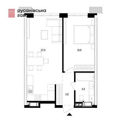 1-комнатная 53.2 м² в ЖК Русановская Гавань от 33 400 грн/м², Киев