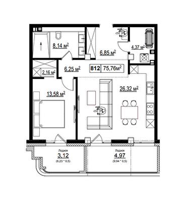 2-кімнатна 75.76 м² в КК Chateau Grand від 62 729 грн/м², Одеса