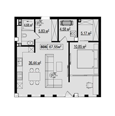 2-кімнатна 67.55 м² в КК Chateau Grand від 64 365 грн/м², Одеса