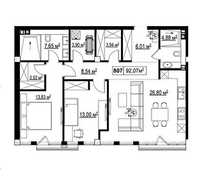 3-кімнатна 92.07 м² в КК Chateau Grand від 60 001 грн/м², Одеса