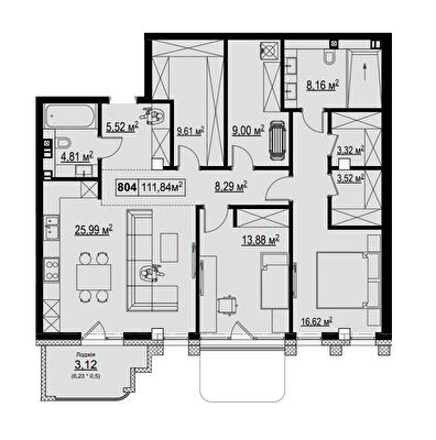 3-кімнатна 111.84 м² в КК Chateau Grand від 58 911 грн/м², Одеса
