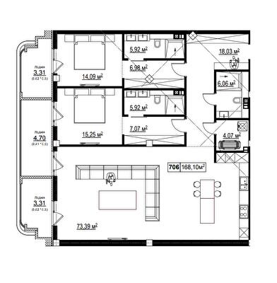 3-кімнатна 168.1 м² в КК Chateau Grand від 57 820 грн/м², Одеса
