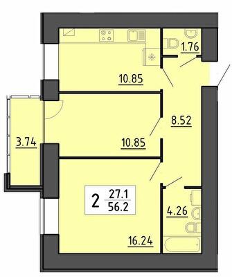 2-кімнатна 56.2 м² в ЖК Енергія від 21 700 грн/м², Тернопіль