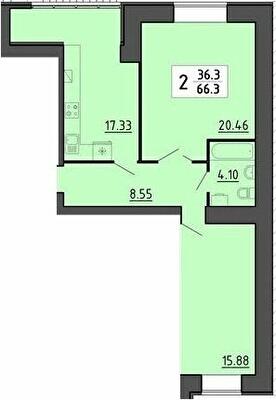 2-кімнатна 66.3 м² в ЖК Енергія від 21 700 грн/м², Тернопіль