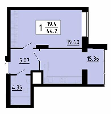 1-кімнатна 44.2 м² в ЖК Енергія від 22 700 грн/м², Тернопіль