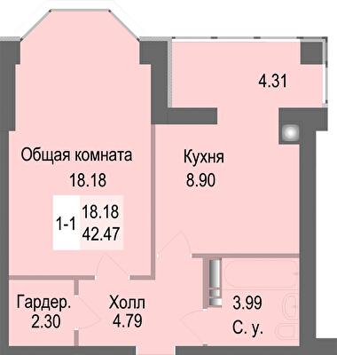 1-комнатная 42.47 м² в ЖК Софиевская сфера от 27 500 грн/м², с. Софиевская Борщаговка