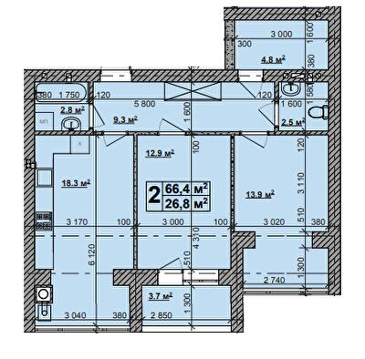 2-кімнатна 66.4 м² в ЖК Нова Конча-Заспа від 26 000 грн/м², с. Ходосівка