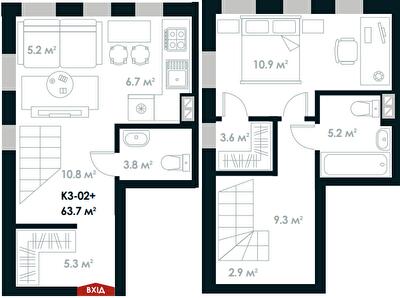 Двухуровневая 63.7 м² в ЖК Atria City.Teremky от 22 100 грн/м², пгт Чабаны