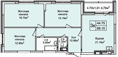 3-кімнатна 88.15 м² в ЖК Святобор від 39 690 грн/м², Київ