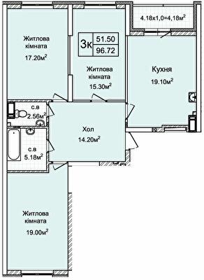 3-кімнатна 96.72 м² в ЖК Святобор від 39 690 грн/м², Київ