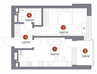 1-комнатная 40.52 м² в ЖК 7 KVARTAL от 33 150 грн/м², Киев