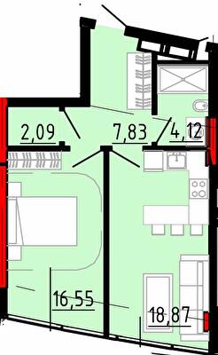 1-комнатная 49.46 м² в ЖК Delrey от 47 050 грн/м², Киев