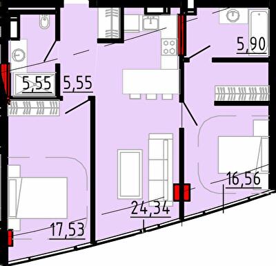 2-комнатная 75.43 м² в ЖК Delrey от 47 050 грн/м², Киев