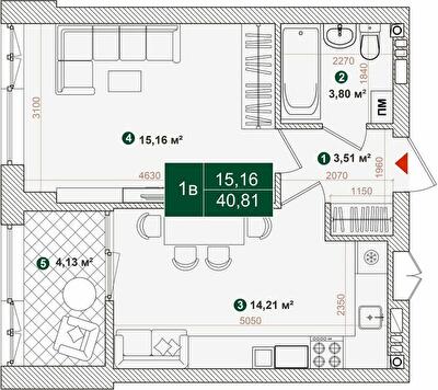 1-кімнатна 40.81 м² в ЖК Forest Park від 29 000 грн/м², Київ