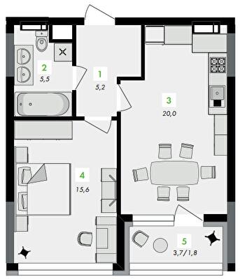 1-кімнатна 48.1 м² в ЖК Greenville на Печерську від 59 500 грн/м², Київ