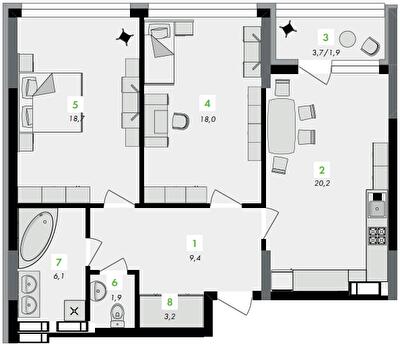 2-кімнатна 79.4 м² в ЖК Greenville на Печерську від 54 800 грн/м², Київ