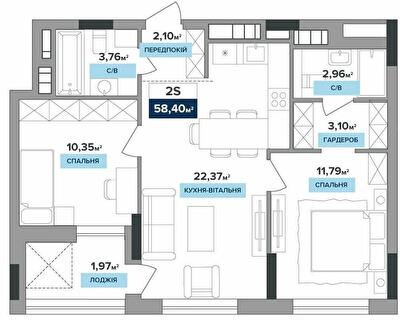 2-кімнатна 58.4 м² в ЖК RIVERDALE від 49 800 грн/м², Київ