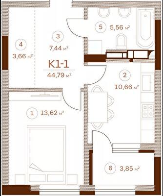 1-кімнатна 44.79 м² в ЖК Stanford від 81 450 грн/м², Київ