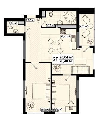 2-кімнатна 70.4 м² в ЖК UNO City House від 43 500 грн/м², Київ