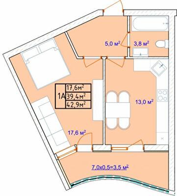 1-кімнатна 41.2 м² в ЖК Aqua Marine від 26 208 грн/м², Одеса