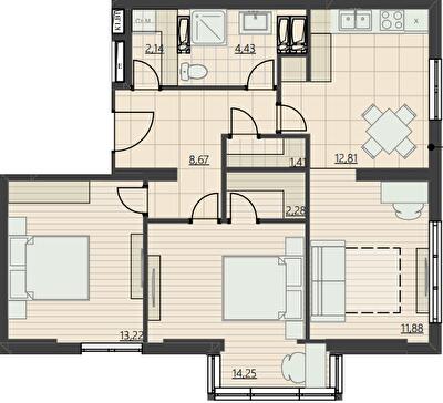 2-кімнатна 71.09 м² в ЖК Парк Хілс (Молодіжна ініціатива) від 27 150 грн/м², Київ