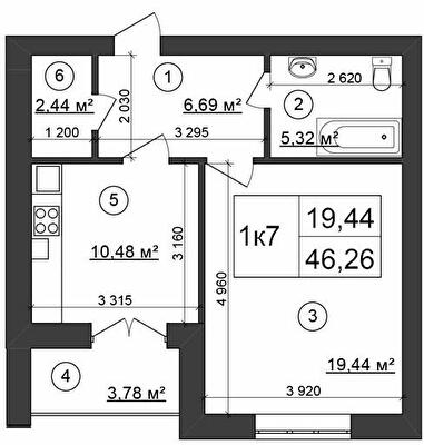 1-комнатная 42.6 м² в ЖК Сырецкий парк от 39 600 грн/м², Киев